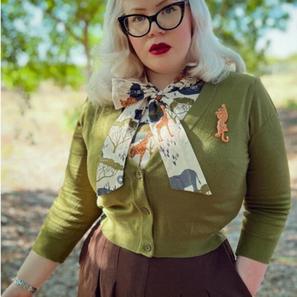 New Unworn 3XL ModCloth Retro V-Neck Cropped 3/4 Sleeve Cardigan Olive Green - Picture 1 of 4